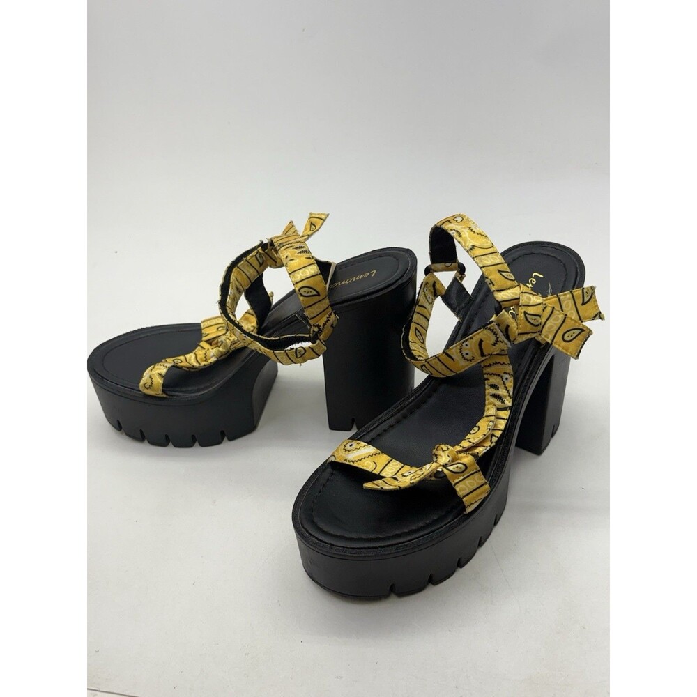 Lemonade Backstage Platform Heel Sandals Womens 10 Yellow Bandana Chunky Y2K